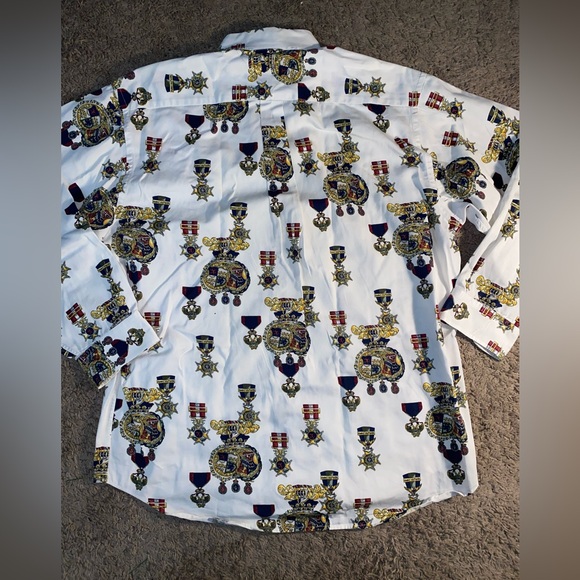 Vintage Tommy Hilfiger Crest Print Button Down Shirt 90s All Over Cotton M - Picture 8 of 10